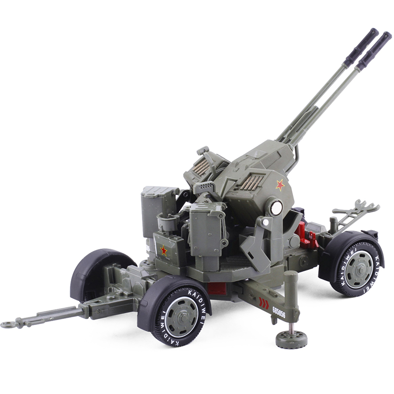 凯迪威1:35高射炮模型儿童玩具车防空炮双管机关炮军事 黄色