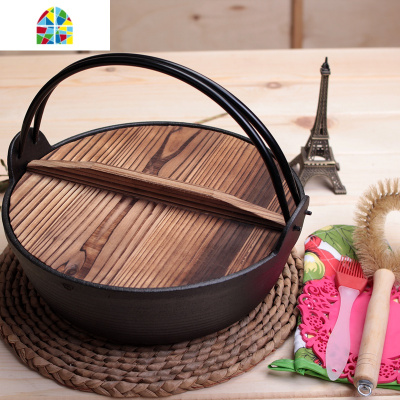 铸铁炖锅25 加厚传统铁锅 纯手工锅无涂寿喜锅锅煲汤锅具 FENGHOU 27厘米炖锅送木盖手套铸铁垫2-6人使用