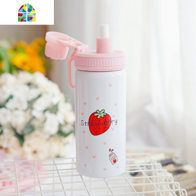 简约保温杯可爱少女心韩版吸管式水杯子小仙女学生超萌小清新创意 FENGHOU 拼接草莓500ml(直引+吸管)