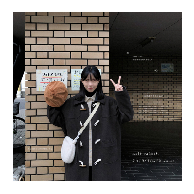 FISHBASKET奶兔星球-角扣大衣女日系学院风大翻领夹棉毛呢外套中长款毛呢外套