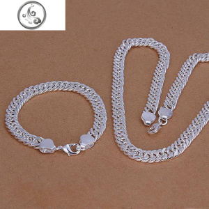 s925纯银男款B10M全侧手链项链2件套简约几何银饰套装 JiMi 2件套