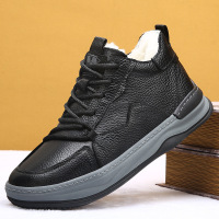 羊毛鞋男士真皮羊皮毛一体防滑橡胶棉鞋高帮休闲小丑鞋