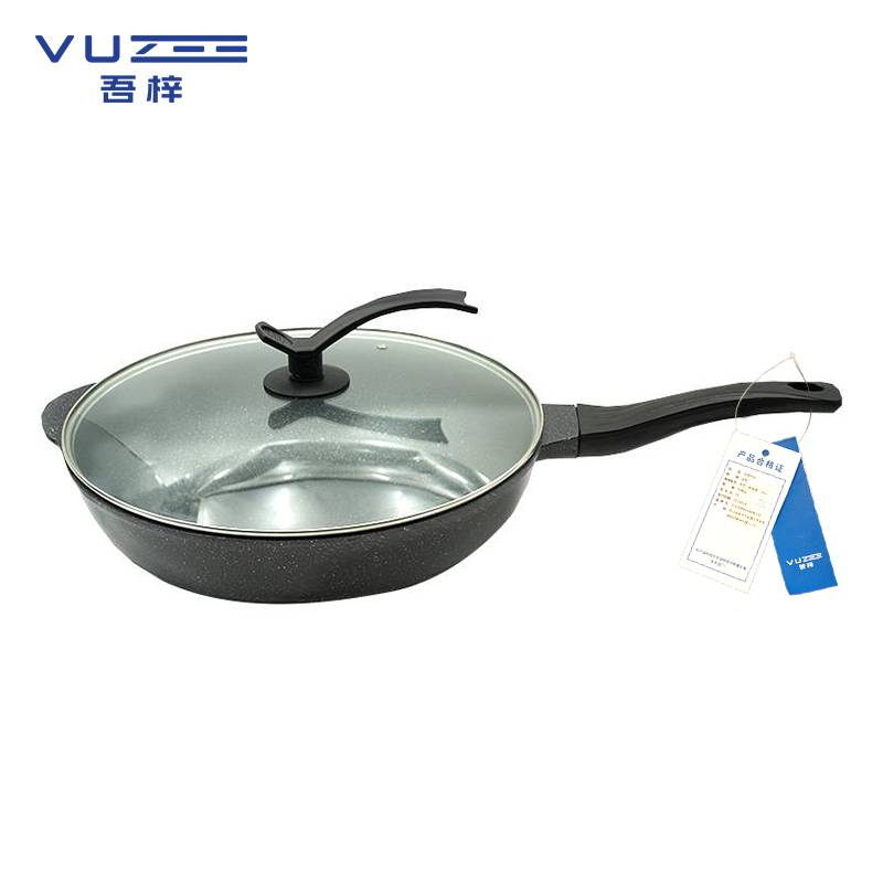 吾梓 家用 炒锅 黑色(玻璃盖)34cm /个