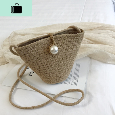 夏季ins超火编织包包女2020小清新款韩版百搭单肩斜挎时尚编包NEW LAKE 卡其女士单肩包