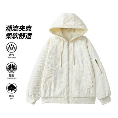 夹克男春秋连帽休闲情侣款潮牌时尚男款潮流宽松舒适夹克外套上衣