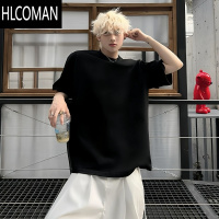 HLCOMANcleanfit纯黑色垫肩短袖男夏季高级感潮牌痞帅宽松小领口半袖T恤