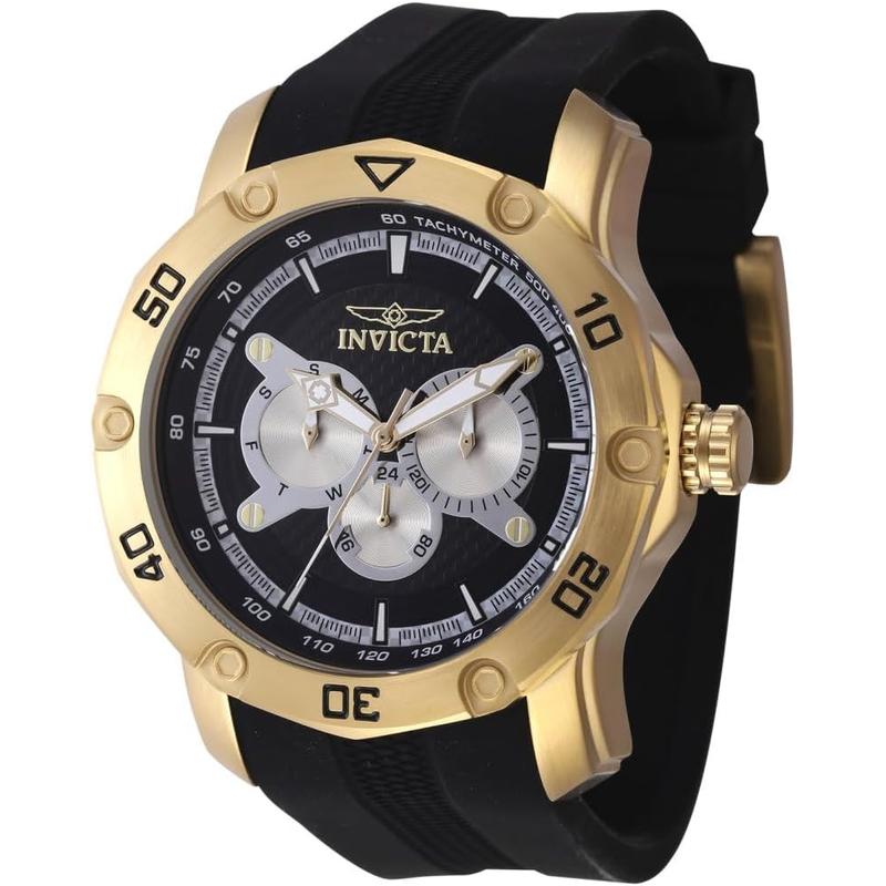 因维克塔(INVICTA)男款石英表50mm黑银盘硅胶带防尘防水表盘