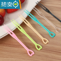 敬平水果叉 /水果签/彩色塑料小叉子/点心叉KTV果盘牙签叉 彩色混搭简装 爱心叉3000支