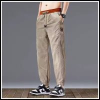 美式束脚冰丝邹薄款新款日系ins潮牌痞帅宽松哈伦休闲裤