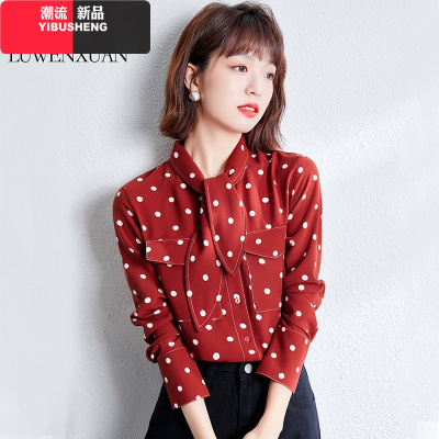 YIBUSHENG早春波点雪纺衬衫女装春装2021年新款潮设计感小众春款时尚衬衣女