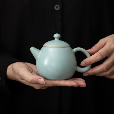 苏氏陶瓷(SUSHI CERAMICS)汝窑泡茶壶开片可养金线汝瓷龙蛋茶壶礼盒装200ml