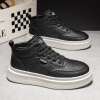 秋冬季新款男士厚底增高小白鞋超纤皮面系带休闲百搭运动板鞋男鞋