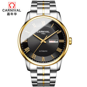 嘉年华Carnival正品男表防水进口机芯全自动机械表 男士手表双日历时尚表钢带潮流休闲简约腕表新款806