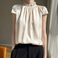 法式轻熟别致漂亮小衫夏季洋气小香风香槟金缎面衬衫上衣