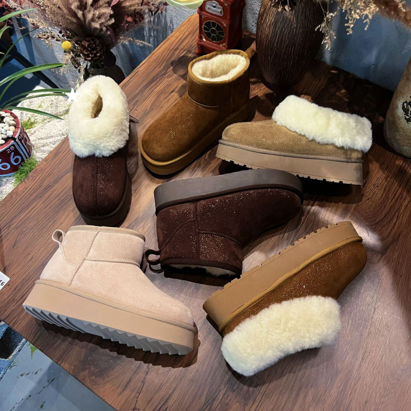 新款厚底亮闪雪地靴女冬季加绒保暖棉鞋一脚蹬女靴百搭靴子女