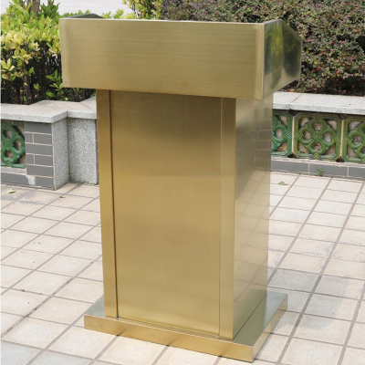 域赢 户外物业接待台迎宾登记台餐厅不锈钢演讲台 方正钛金 拆装