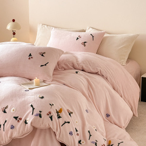 A类牛奶绒毛巾绣床单四件套秋冬加厚双面珊瑚绒被套床单床笠