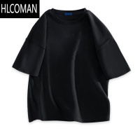 HLCOMAN新款冰丝短袖t恤男士宽松大码半袖体恤白色纯色打底衫 潮