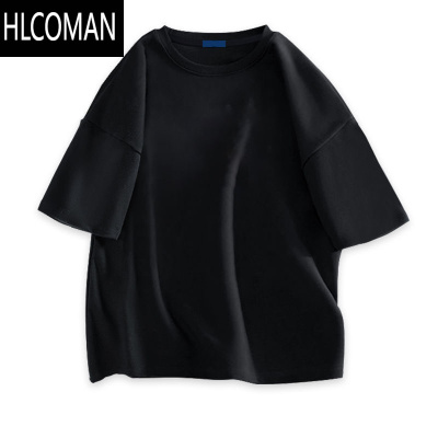 HLCOMAN新款冰丝短袖t恤男士宽松大码半袖体恤白色纯色打底衫 潮