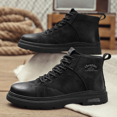 马丁靴秋冬新款高帮复古潮流男士工装靴增高厚底英伦机车男短靴