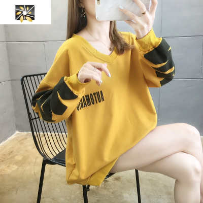 暖青汇胖mm洋气减龄特超大码卫衣女200斤宽松显瘦春秋韩版V领上衣冬300卫衣