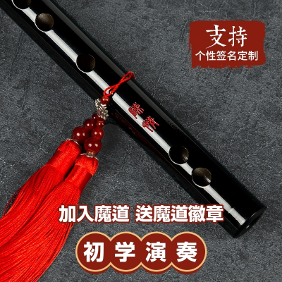 专业演奏考级竹笛子初学成人零基础儿童男女古风鬼横笛乐器古风黑色G调少儿初学-升级配件（莲花双穗+徽章+教学秘籍）