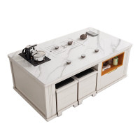 锦北 岩板茶几客厅茶台烧水壶一体桌家用泡茶台办公室茶桌 1.3米白色配茶炉