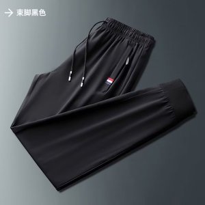 夏季休闲裤男士韩版大码宽松束脚薄款运动冰丝弹力直筒裤