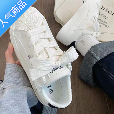 SUNTEK原创小众设计感贝壳头小白鞋女2023新款夏季百搭厚底面包板鞋