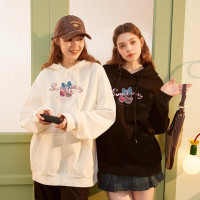 [2.5折价98元]唐狮秋季新款女卫衣连帽宽松上衣印花图案美式慵懒chic外套