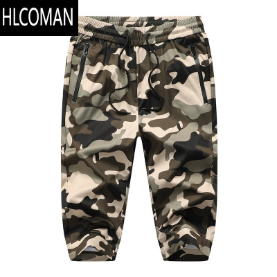 HLCOMAN夏季薄款男士迷彩裤休闲短裤宽松运动卫裤弹力七分裤沙滩中裤马裤