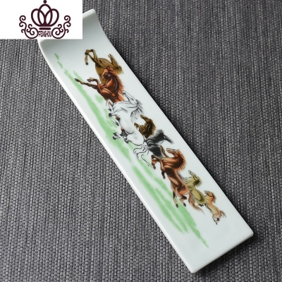 封后手绘线香香插陶瓷香炉居室创意香座复古点香器禅意家用卧香炉八骏图香插-香薰灯炉/器具