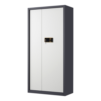 湘渭指纹电子保密柜钢制密码文件柜档案柜矮柜资料柜办公柜通门灰白色:钥匙指纹锁