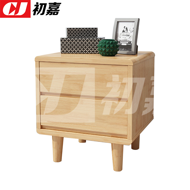 初嘉(CJ) 实木床头柜简约床边柜子收纳柜储物柜 直脚双抽款