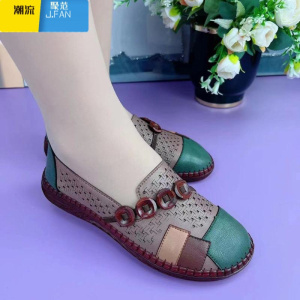 聚范红晴蜓单鞋女2024夏季新款镂空洞洞鞋平底防滑中老年妈妈凉鞋