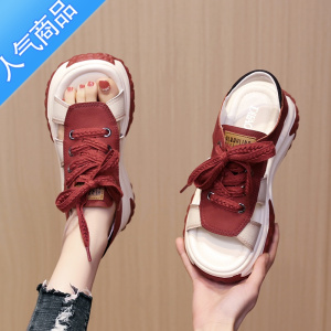 SUNTEK运动休闲凉鞋女2023夏季新款镂空罗马厚底百搭老爹凉鞋小码34