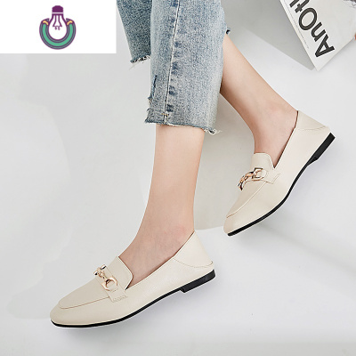 FISHBASKET乐福鞋女秋2020年新款百搭英伦小皮鞋一脚蹬平底单鞋女豆豆鞋秋季休闲鞋