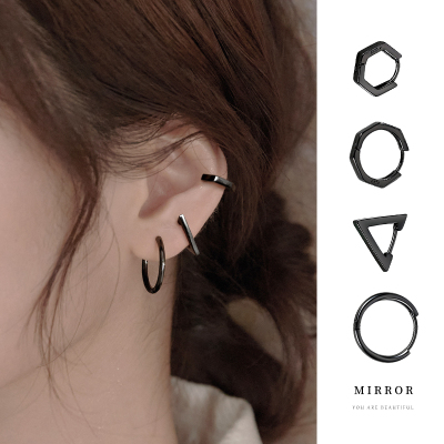 925冷淡风纯银耳钉创意几何耳扣男女耳环耳饰三角耳圈网红送女朋友老婆情人节七夕生日礼物