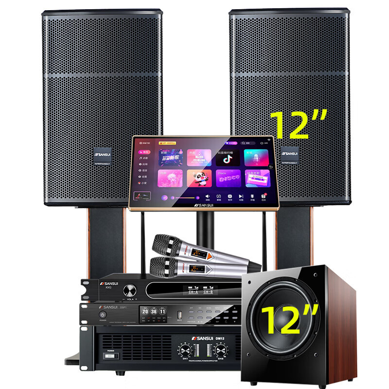 山水(SANSUI)SQ12家用电视组合功放套装唱歌商用设备音箱 SQ12专业箱+功放+效果器+U段麦+3T+低音炮