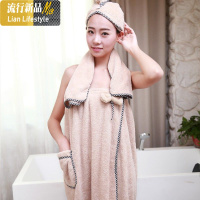 浴裙浴帽毛巾三件套装柔软加厚抹胸比棉吸水浴巾女成人可穿裹胸 三维工匠