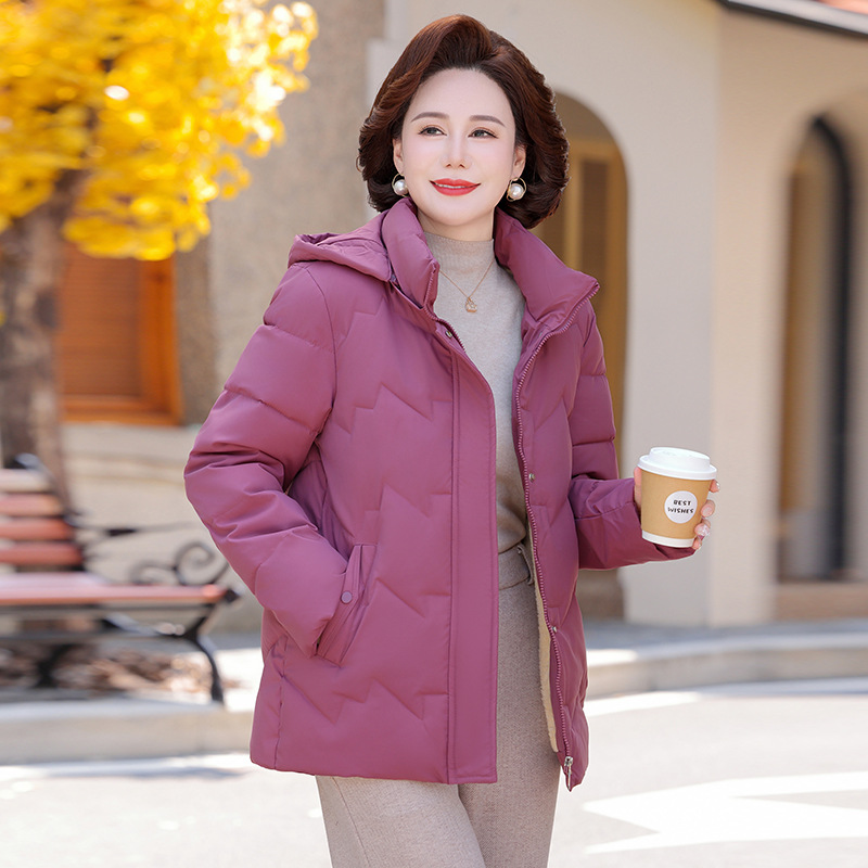 女装洋气妈妈装加绒加厚保暖棉服40-60岁冬季连帽女装气质棉衣女