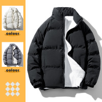 男装大码棉衣男加厚保暖秋冬季新款简约潮牌纯色面包服棉服男外套
