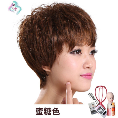 假发女短发短卷发时尚卷发帅气短发气质玉米烫女士全头套发套自然你那么美深棕色（豪华套装）