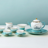 高淳陶瓷丝路小清新中式家用骨瓷茶具送礼整套茶具套装珐琅茶具礼