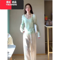 YIBUSHENG多巴胺薄荷绿防晒罩衫长袖t恤女季2024新款设计感别致甜辣上衣