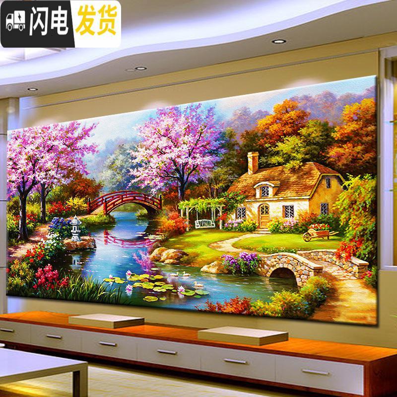 三维工匠蒙娜丽莎十字绣2019新款线绣梦幻家园钻石画满钻砖石绣自己绣手 [棉线-满绣]195*90厘米[线量多配20]