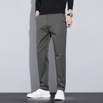 秋季新款裤子男修身微弹纯色中腰百搭日常基础款男士轻商务休闲裤
