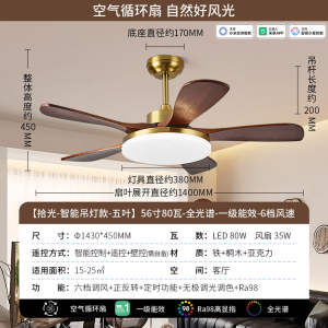 雷士照明实木扇叶餐厅吊扇风扇灯客厅卧室吸顶灯中古中式电风扇灯