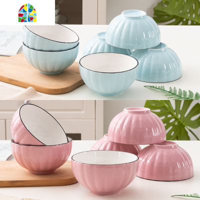 陶瓷碗套装日式釉下彩家用米饭碗吃饭碗10只装纯色简约个性汤碗 FENGHOU 4.5英寸芝士碗粉色10个装