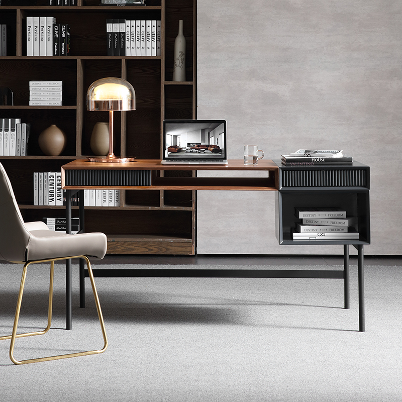 北欧轻奢意式黑色书桌闪电客ins现代简约大人家用书房电脑办公桌写字